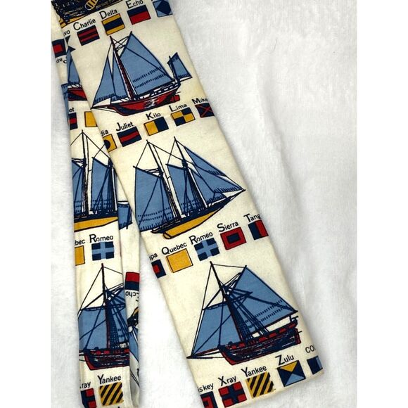 Rooster 1960s Square End Neck Tie Nautical Ships Vintage Novelty Print 45" Long - Picture 2 of 5